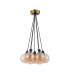 Placid 45cm Round Cluster Pendant 7 Light E14 15cm Round Segment Glass Shade Brass Amber Plated & Satin Black-4