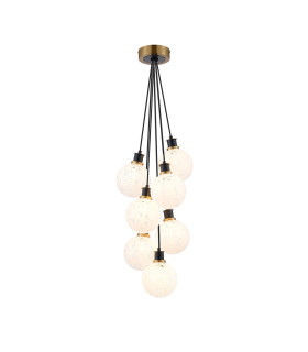 Placid 45cm Round Cluster Pendant 7 Light E14 15cm Round Speckled Glass Shade Brass White & Satin Black-1