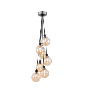 Placid 45cm Round Cluster Pendant 7 Light E14 15cm Round Glass Shade Satin Nickel Amber Plated & Satin Black-1