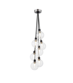 Placid 45cm Round Cluster Pendant 7 Light E14 15cm Round Glass Shade Satin Nickel Clear & Satin Black-1