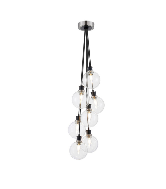 Placid 45cm Round Cluster Pendant 7 Light E14 15cm Round Glass Shade Satin Nickel Clear & Satin Black-1