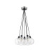 Placid 45cm Round Cluster Pendant 7 Light E14 15cm Round Crackled Glass Shade Satin Nickel Clear & Satin Black-4