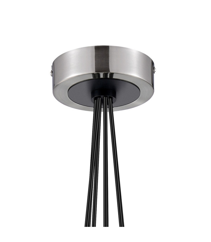 Placid 45cm Round Cluster Pendant 7 Light E14 15cm Round Ribbed Glass Shade Satin Nickel Clear & Satin Black-5