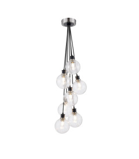 Placid 45cm Round Cluster Pendant 7 Light E14 15cm Round Segment Glass Shade Satin Nickel Clear & Satin Black-1