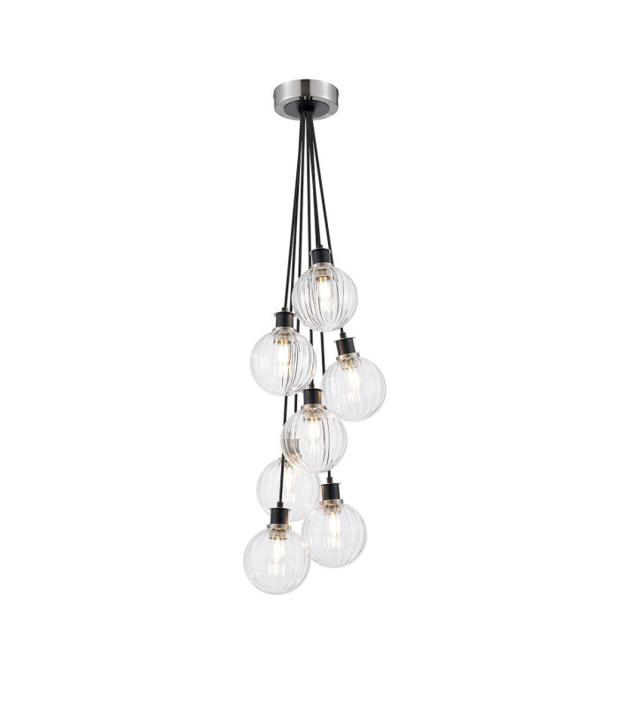 Placid 45cm Round Cluster Pendant 7 Light E14 15cm Round Segment Glass Shade Satin Nickel Clear & Satin Black-1