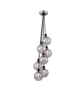Placid 45cm Round Cluster Pendant 7 Light E14 15cm Round Segment Glass Shade Satin Nickel Smoke Plated & Satin Black-1