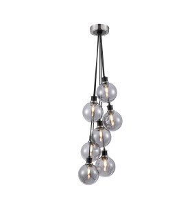 Placid 45cm Round Cluster Pendant 7 Light E14 15cm Round Glass Shade Satin Nickel Smoke Plated & Satin Black-1