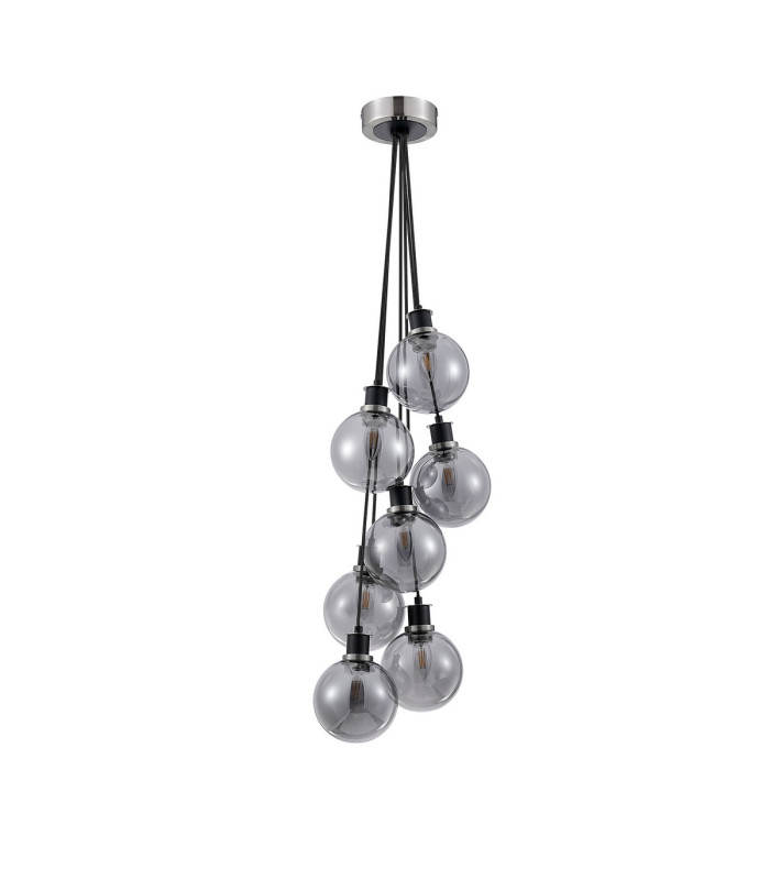 Placid 45cm Round Cluster Pendant 7 Light E14 15cm Round Glass Shade Satin Nickel Smoke Plated & Satin Black-4