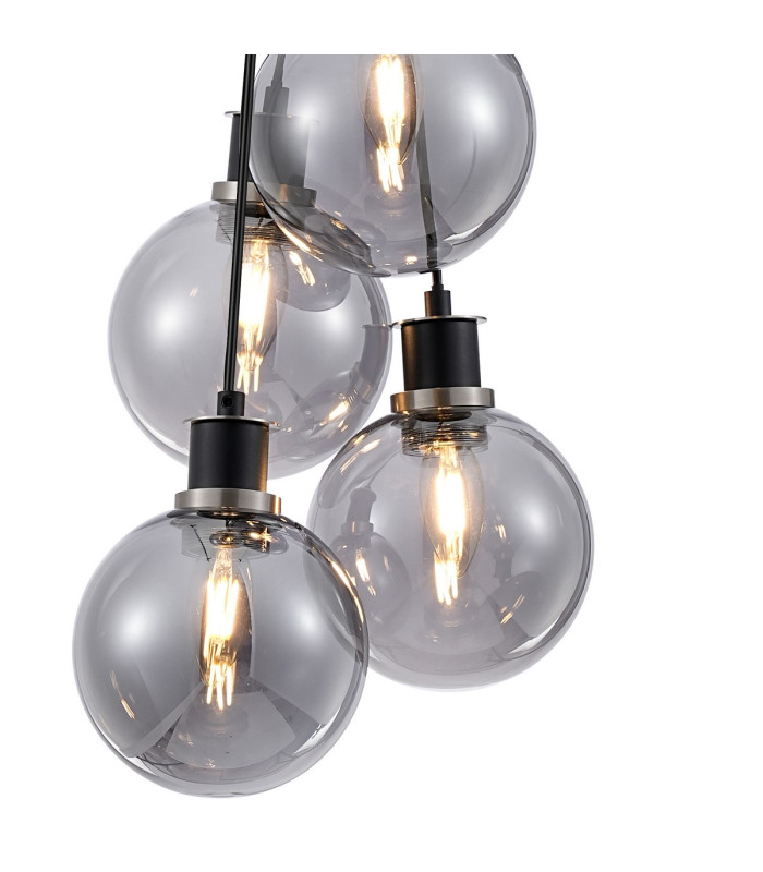 Placid 45cm Round Cluster Pendant 7 Light E14 15cm Round Glass Shade Satin Nickel Smoke Plated & Satin Black-6
