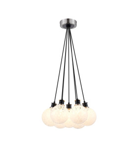 Placid 45cm Round Cluster Pendant 7 Light E14 15cm Round Speckled Glass Shade Satin Nickel White & Satin Black-1