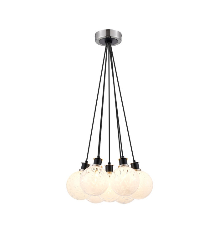 Placid 45cm Round Cluster Pendant 7 Light E14 15cm Round Speckled Glass Shade Satin Nickel White & Satin Black-1