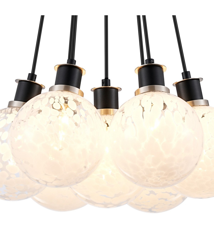 Placid 45cm Round Cluster Pendant 7 Light E14 15cm Round Speckled Glass Shade Satin Nickel White & Satin Black-6
