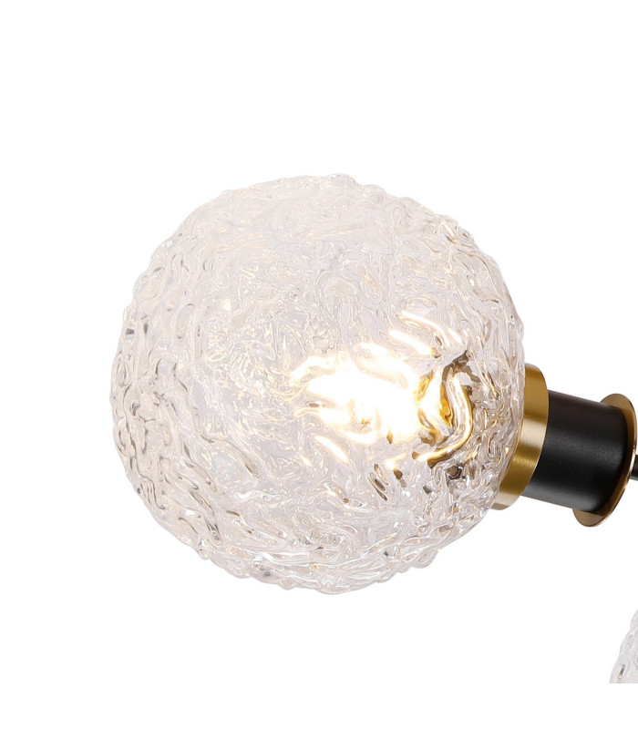 Placid 53cm Semi Ceiling 3 Light E14 15cm Round Textured Crumple Glass Shade Brass Clear & Satin Black-6