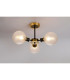 Placid 53cm Semi Ceiling 3 Light E14 15cm Round Dimpled Glass Shade Brass Clear & Satin Black-3