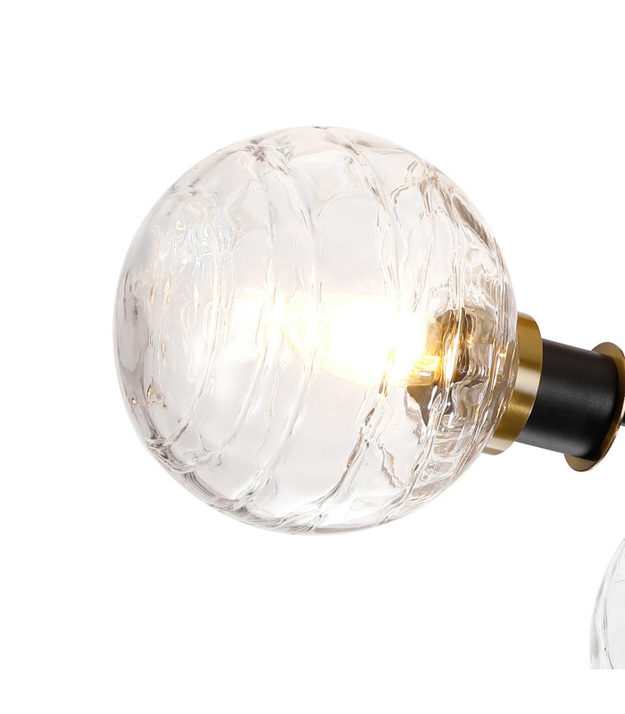 Placid 53cm Semi Ceiling 3 Light E14 15cm Round Textured Melting Glass Shade Brass Clear & Satin Black-6