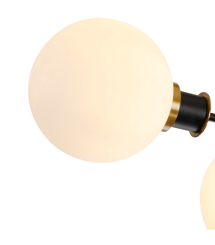 Placid 53cm Semi Ceiling 3 Light E14 15cm Round Glass Shade Brass Opal & Satin Black-6