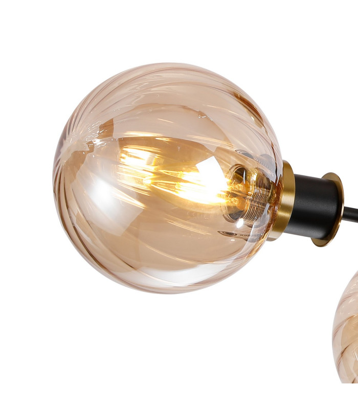 Placid 53cm Semi Ceiling 3 Light E14 15cm Round Segment Glass Shade Brass Amber Plated & Satin Black-6