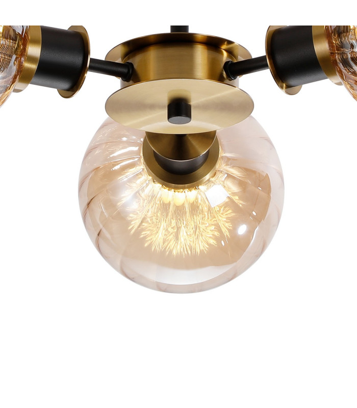 Placid 53cm Semi Ceiling 3 Light E14 15cm Round Segment Glass Shade Brass Amber Plated & Satin Black-7