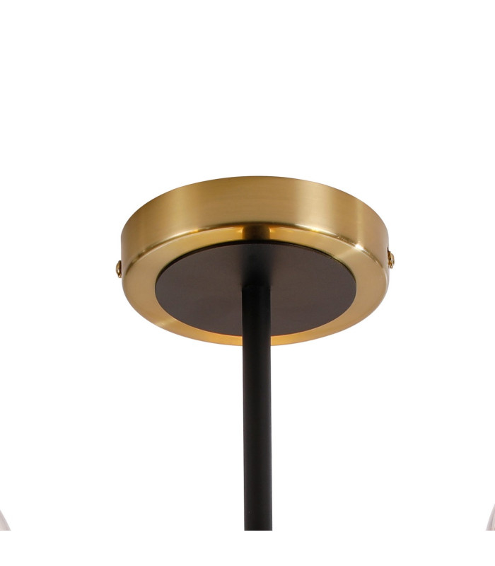 Placid 53cm Semi Ceiling 3 Light E14 15cm Round Segment Glass Shade Brass Clear & Satin Black-5