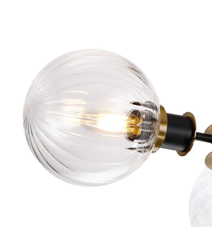 Placid 53cm Semi Ceiling 3 Light E14 15cm Round Segment Glass Shade Brass Clear & Satin Black-6