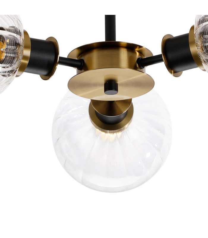 Placid 53cm Semi Ceiling 3 Light E14 15cm Round Segment Glass Shade Brass Clear & Satin Black-7