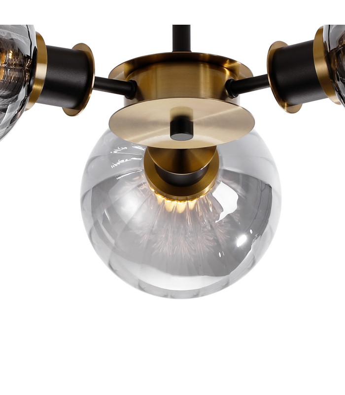 Placid 53cm Semi Ceiling 3 Light E14 15cm Round Segment Glass Shade Brass Smoke Plated & Satin Black-7