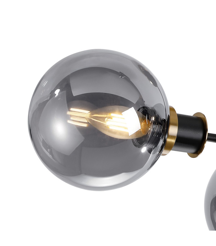 Placid 53cm Semi Ceiling 3 Light E14 15cm Round Glass Shade Brass Smoke Plated & Satin Black-6