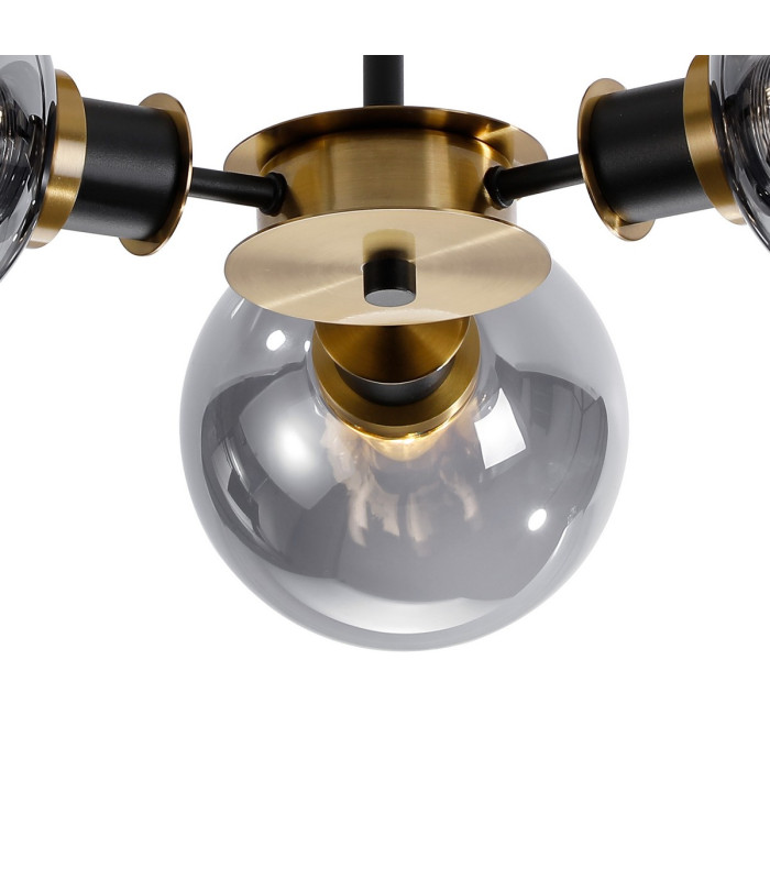 Placid 53cm Semi Ceiling 3 Light E14 15cm Round Glass Shade Brass Smoke Plated & Satin Black-7