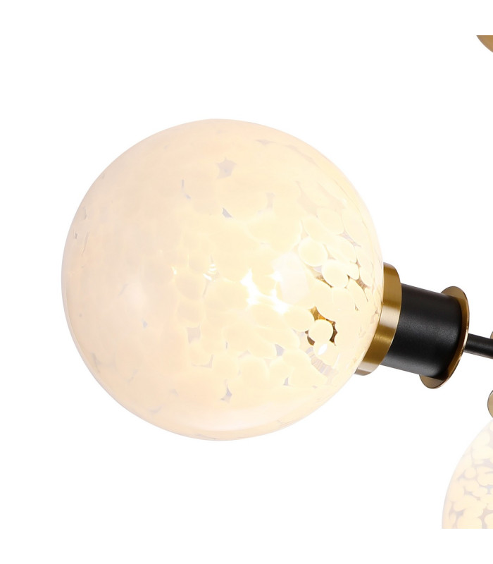 Placid 53cm Semi Ceiling 3 Light E14 15cm Round Speckled Glass Shade Brass White & Satin Black-6