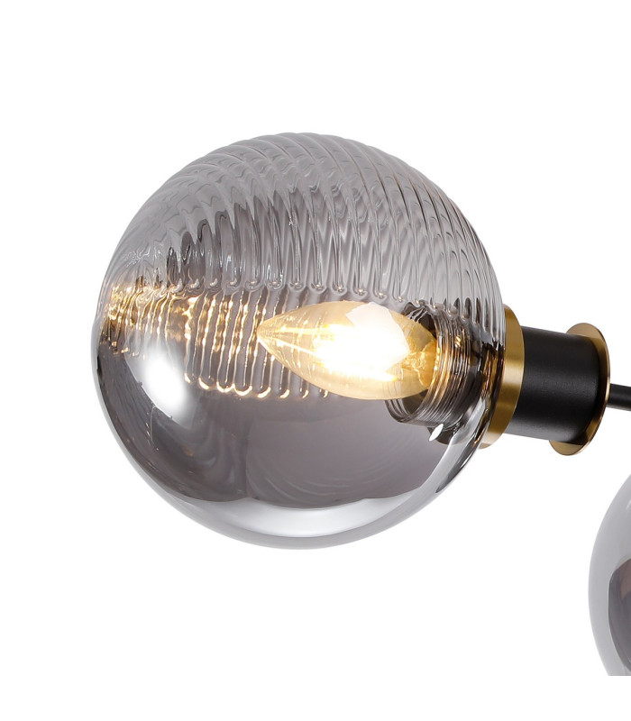 Placid 53cm Semi Ceiling 3 Light E14 15cm Round Textured Smooth / Ribbed Glass Shade Brass Smoke Plated & Satin Black-6