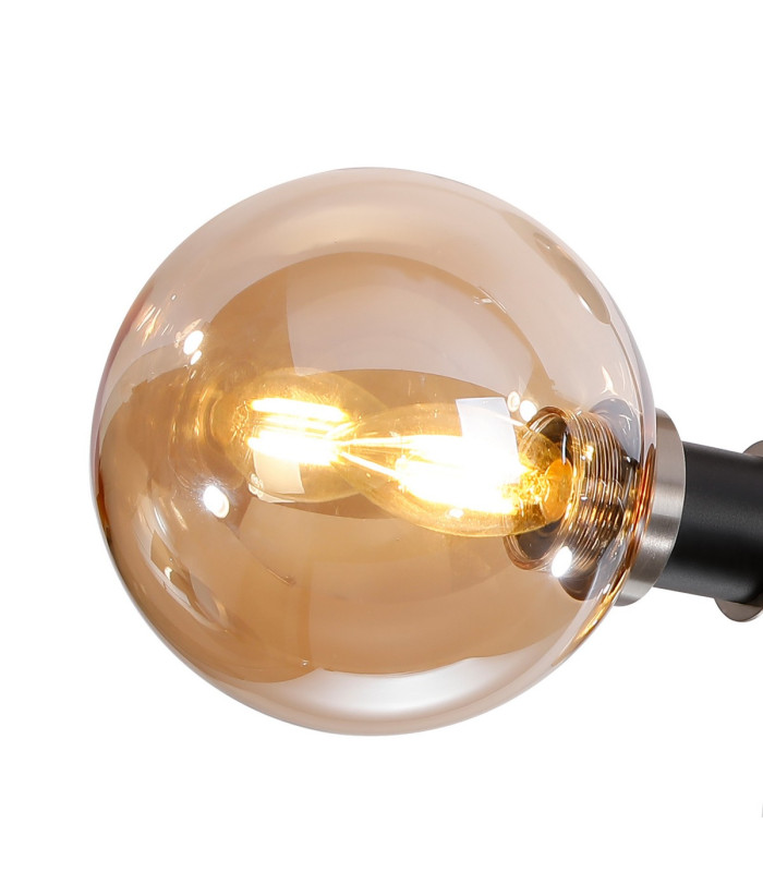 Placid 53cm Semi Ceiling 3 Light E14 15cm Round Glass Shade Satin Nickel Amber Plated & Satin Black-6