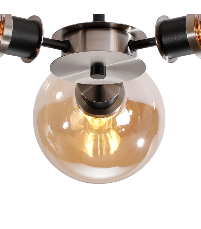 Placid 53cm Semi Ceiling 3 Light E14 15cm Round Glass Shade Satin Nickel Amber Plated & Satin Black-7