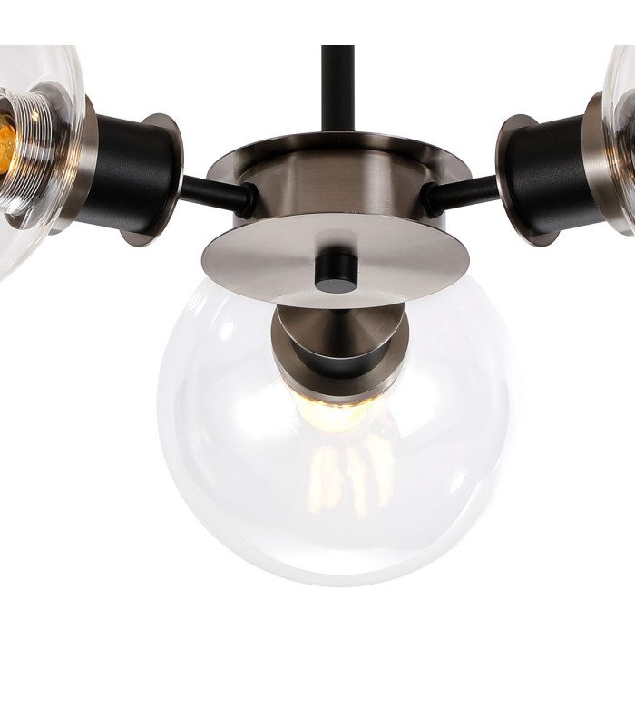 Placid 53cm Semi Ceiling 3 Light E14 15cm Round Glass Shade Satin Nickel Clear & Satin Black-7