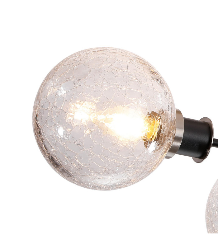 Placid 53cm Semi Ceiling 3 Light E14 15cm Round Crackled Glass Shade Satin Nickel Clear & Satin Black-6