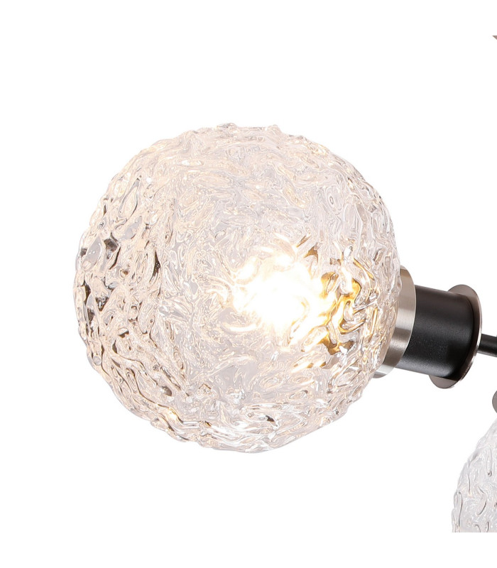 Placid 53cm Semi Ceiling 3 Light E14 15cm Round Textured Crumple Glass Shade Satin Nickel Clear & Satin Black-6