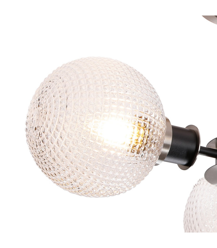 Placid 53cm Semi Ceiling 3 Light E14 15cm Round Textured Diamond Pattern Glass Shade Satin Nickel Clear & Satin Black-6