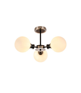 Placid 53cm Semi Ceiling 3 Light E14 15cm Round Glass Shade Satin Nickel Opal & Satin Black-1