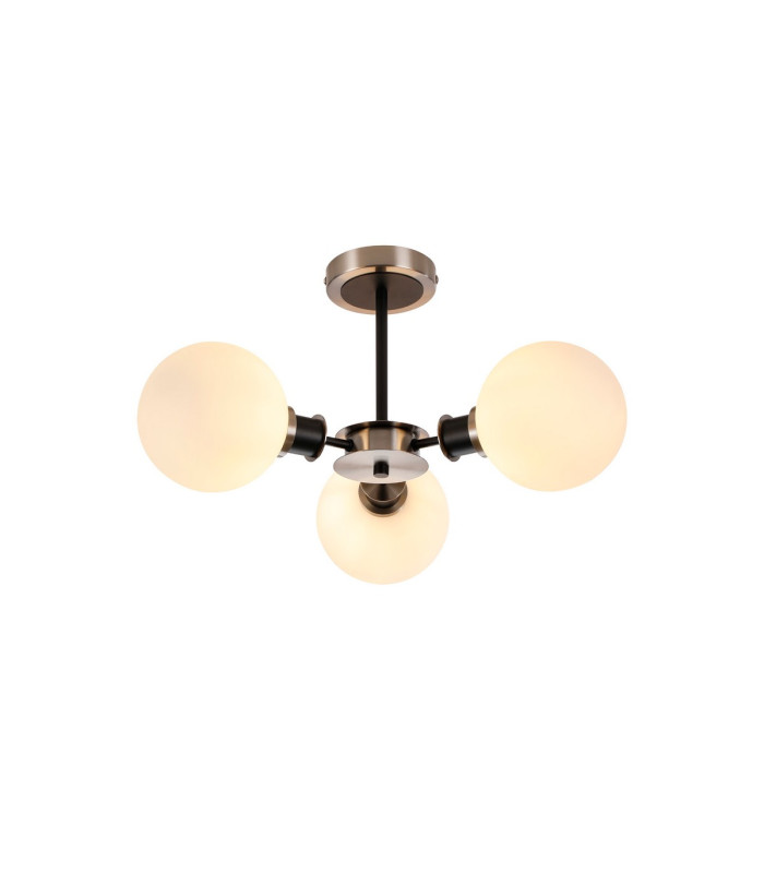 Placid 53cm Semi Ceiling 3 Light E14 15cm Round Glass Shade Satin Nickel Opal & Satin Black-1