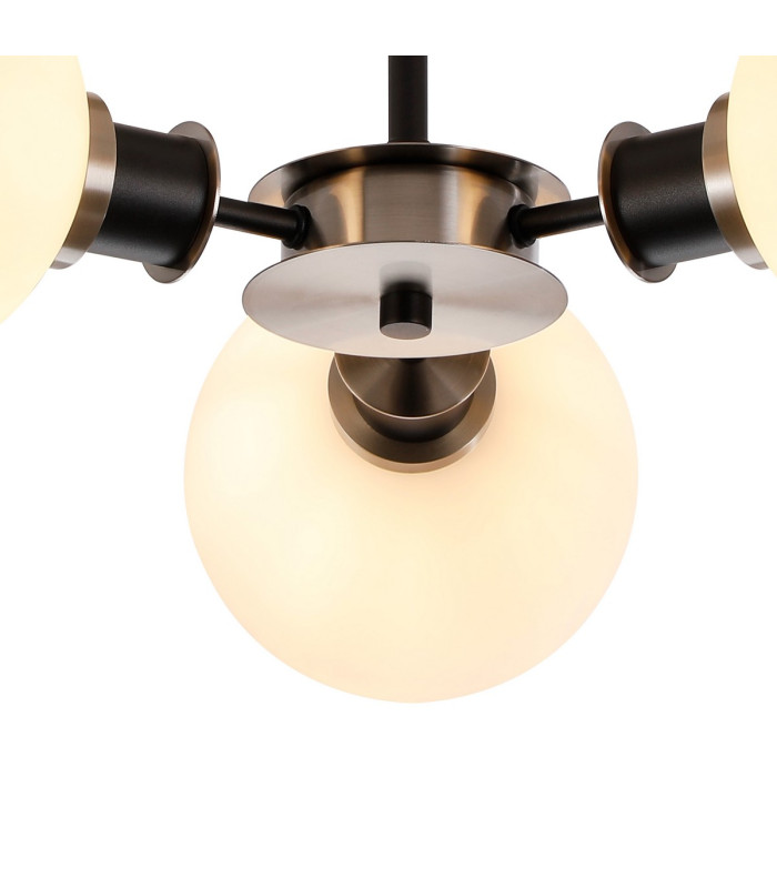 Placid 53cm Semi Ceiling 3 Light E14 15cm Round Glass Shade Satin Nickel Opal & Satin Black-7