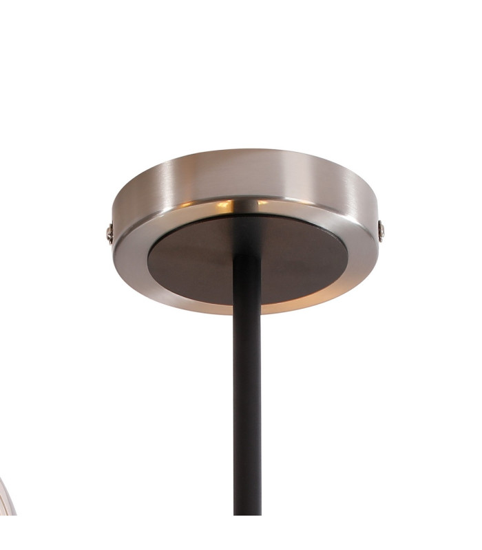 Placid 53cm Semi Ceiling 3 Light E14 15cm Round Ribbed Glass Shade Satin Nickel Clear & Satin Black-5