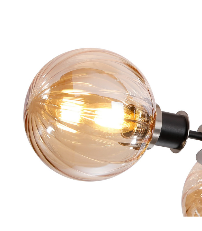 Placid 53cm Semi Ceiling 3 Light E14 15cm Round Segment Glass Shade Satin Nickel Amber Plated & Satin Black-6