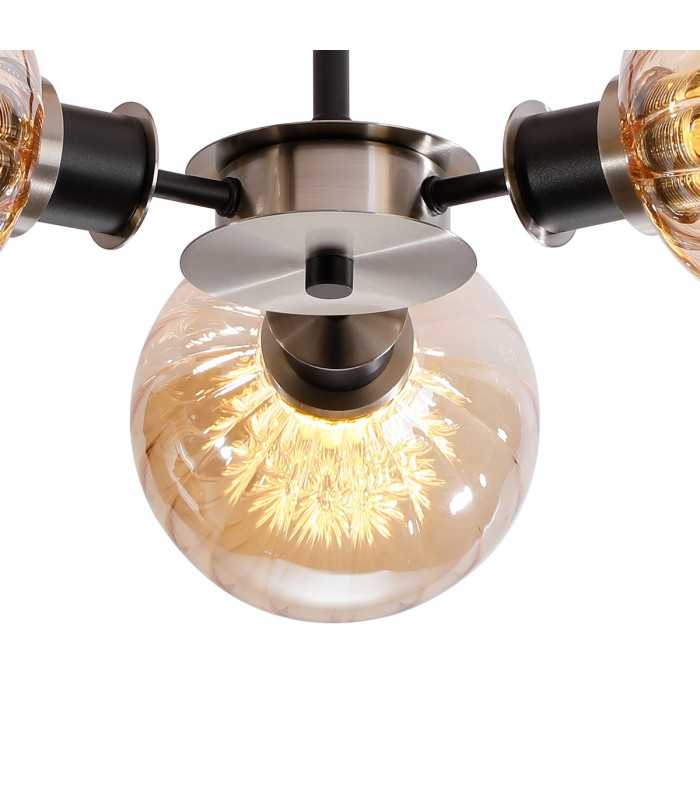Placid 53cm Semi Ceiling 3 Light E14 15cm Round Segment Glass Shade Satin Nickel Amber Plated & Satin Black-7