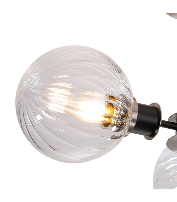 Placid 53cm Semi Ceiling 3 Light E14 15cm Round Segment Glass Shade Satin Nickel Clear & Satin Black-6