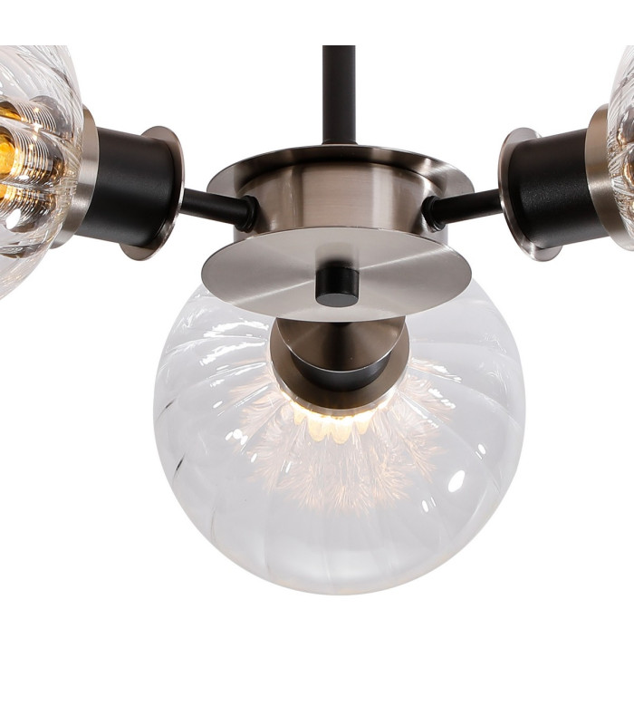 Placid 53cm Semi Ceiling 3 Light E14 15cm Round Segment Glass Shade Satin Nickel Clear & Satin Black-7
