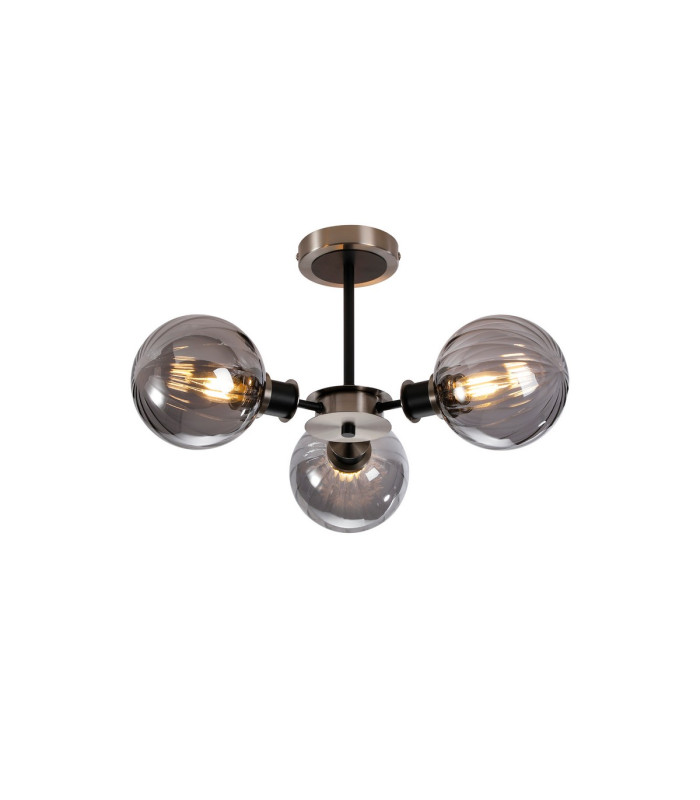 Placid 53cm Semi Ceiling 3 Light E14 15cm Round Segment Glass Shade Satin Nickel Smoke Plated & Satin Black-1
