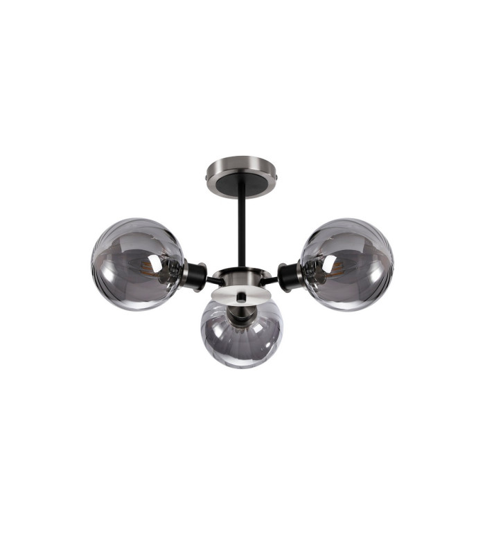 Placid 53cm Semi Ceiling 3 Light E14 15cm Round Segment Glass Shade Satin Nickel Smoke Plated & Satin Black-4
