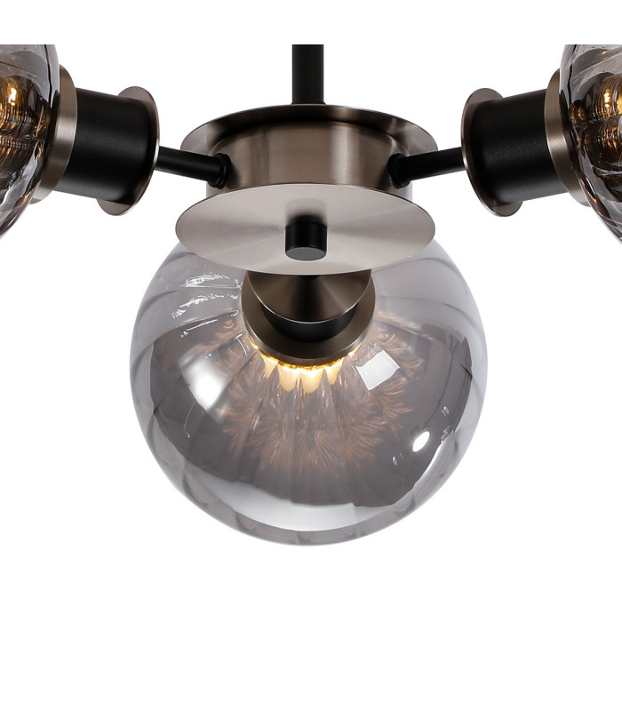 Placid 53cm Semi Ceiling 3 Light E14 15cm Round Segment Glass Shade Satin Nickel Smoke Plated & Satin Black-7