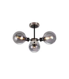 Placid 53cm Semi Ceiling 3 Light E14 15cm Round Glass Shade Satin Nickel Smoke Plated & Satin Black-1