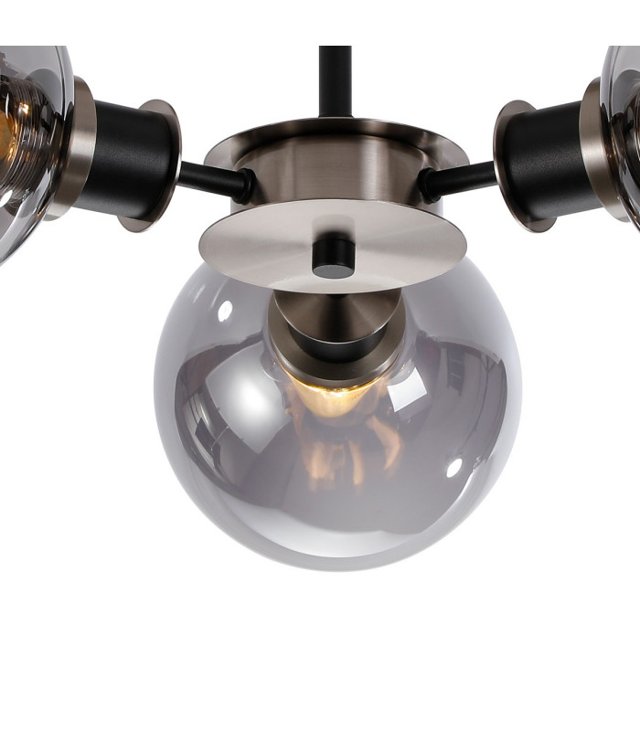 Placid 53cm Semi Ceiling 3 Light E14 15cm Round Glass Shade Satin Nickel Smoke Plated & Satin Black-7