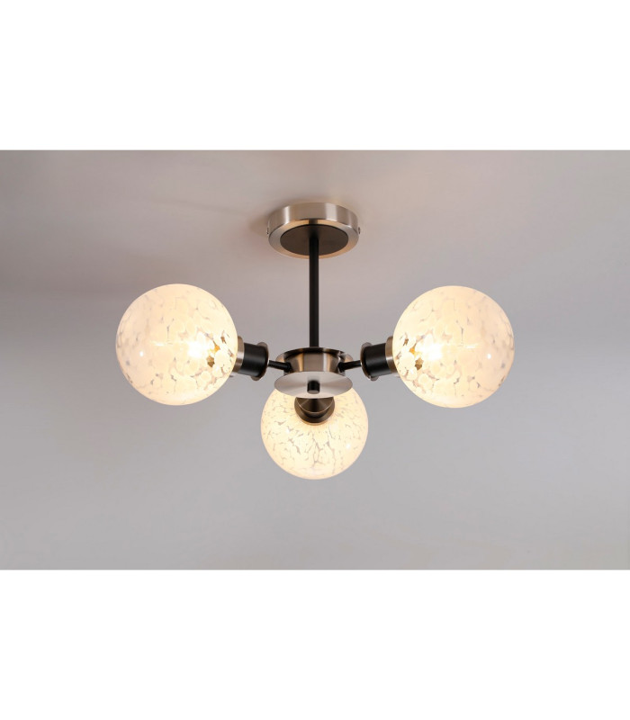 Placid 53cm Semi Ceiling 3 Light E14 15cm Round Speckled Glass Shade Satin Nickel White & Satin Black-3